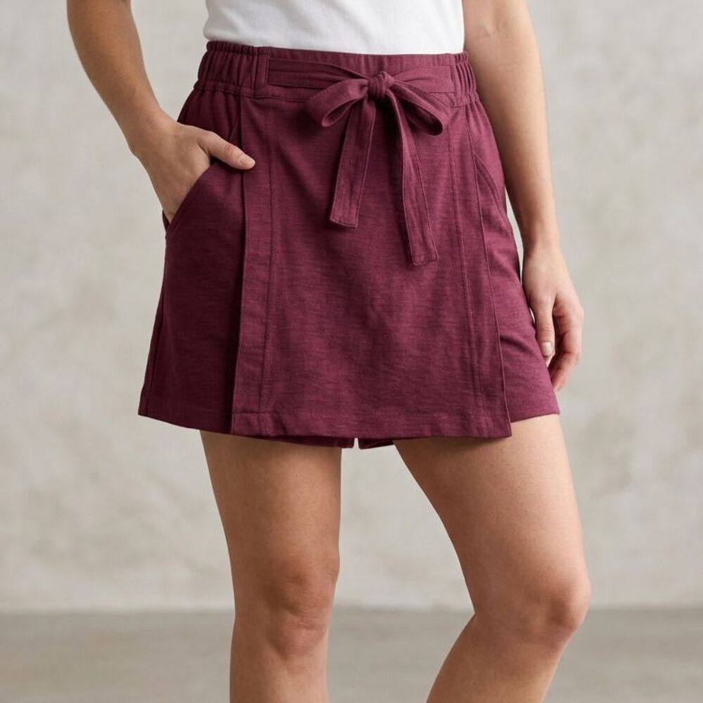 Deja Bleu Womens Small Skort Burgundy Front Tie Warp Skirt Shorts